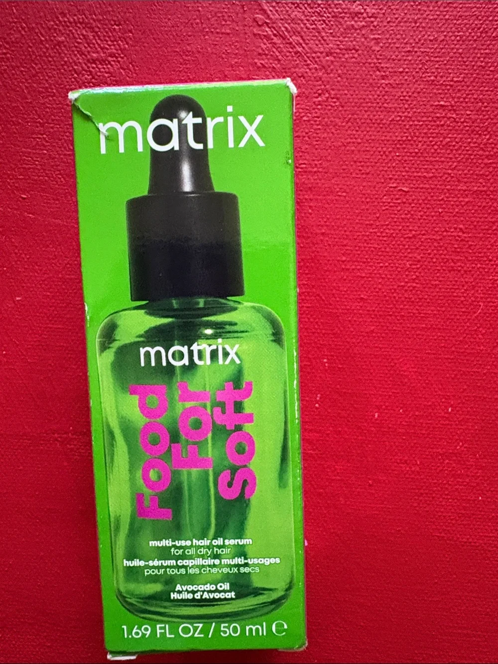 Matix Food For Soft Hair Serum — Bright Green Bottle with Pink Text